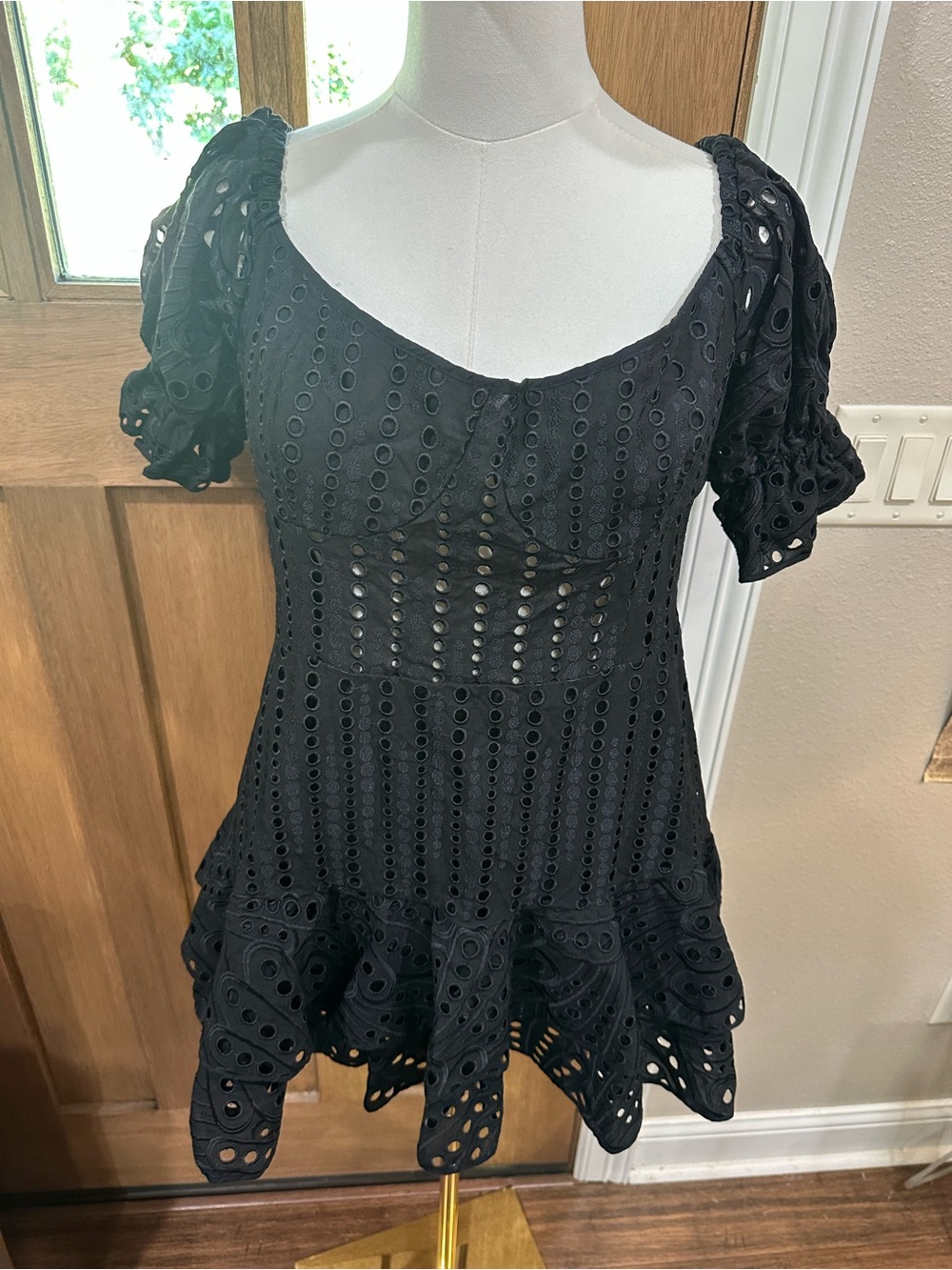 NWT Charo Ruiz Ibiza Black Eyelet Broderie Anglaise Mini Dress Size L - Picture 4 of 13